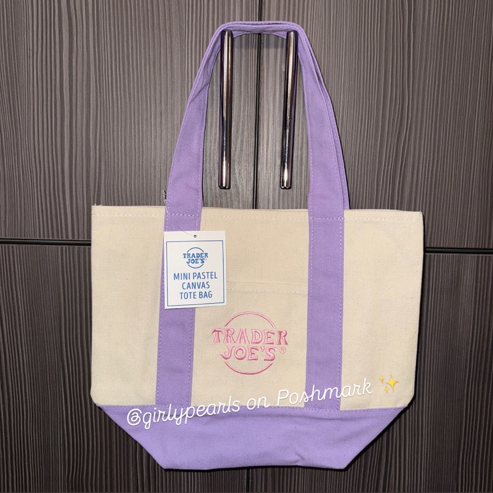 Trader Joe’s Mini Canvas Tote Bag Pastel Purple NEW